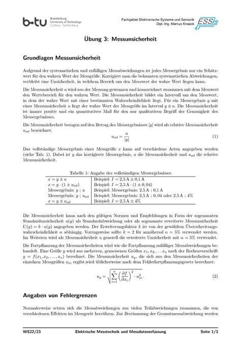 Exercise Bung Messunsicherheit Wintersemester Bung