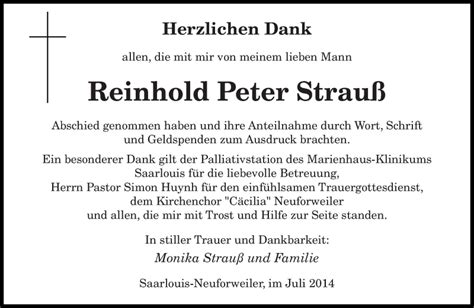 Traueranzeigen Von Reinhold Peter Strau Saarbruecker Zeitung Trauer De