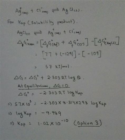 Q Gf KJ Mol Values At 298 K For Ag Aq Cl Aq And AgCl S Are 77