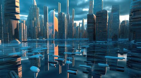 Futuristic City An Animated In Blue Water Backgrounds Free