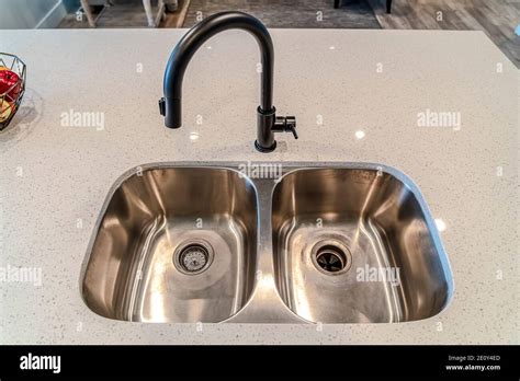 Top View Of Double Bowl Stainless Steel Undermount Sink Of A Kitchen