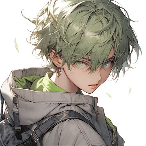 Premium Ai Image Anime Boy With Green Hair And Green Eyes Wearing A