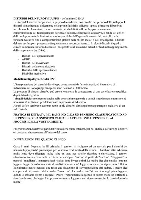 Diagnosi Dei Disturbi Evolutivi Rassunto DISTURBI DEL NEUROSVILUPPO