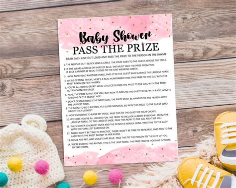 Pass The Prize Baby Shower Game Printable Pass The Prize Pink Baby