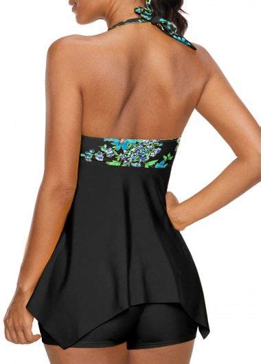 Asymmetric Hem Open Back Black Tankini Set Usd 30 53 Black Tankini Swimwear