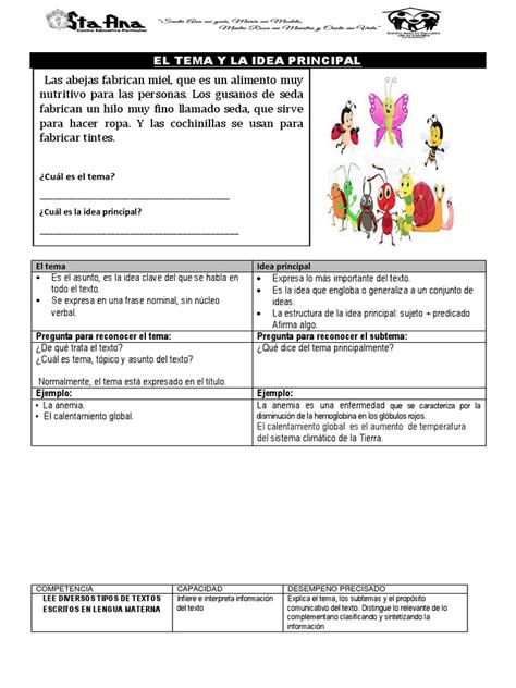 Identifica El Tema Y La Idea Principal Ok Pdf