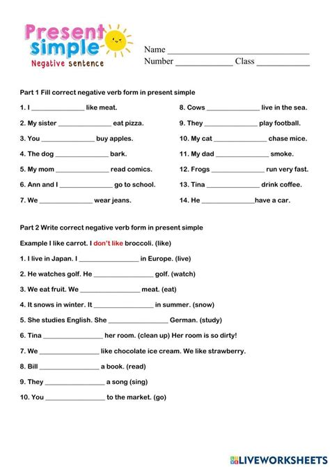 Present Simple Negative Sentence Worksheet Live Worksheets