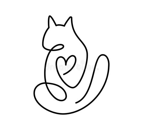 One Line Cat Heart Stock Illustrations One Line Cat Heart Stock