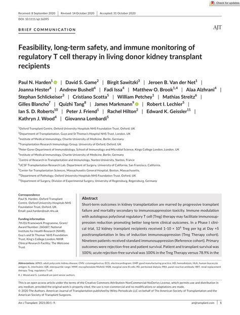 PDF Feasibility Longterm Safety And Immune Monitoring Of Regulatory