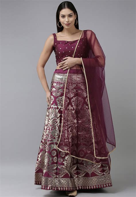 Wine Banarasi Silk A Line Lehenga Choli 269940