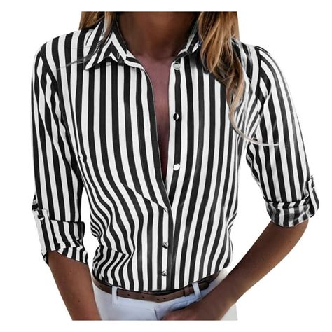 Work Shirts For Womens Long Sleeve Button Down Collar Tee Shirts