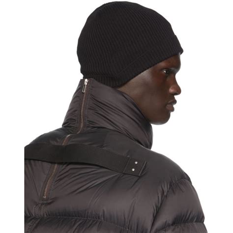 Rick Owens Black New Wool Ribbed Beanie Rick Owens