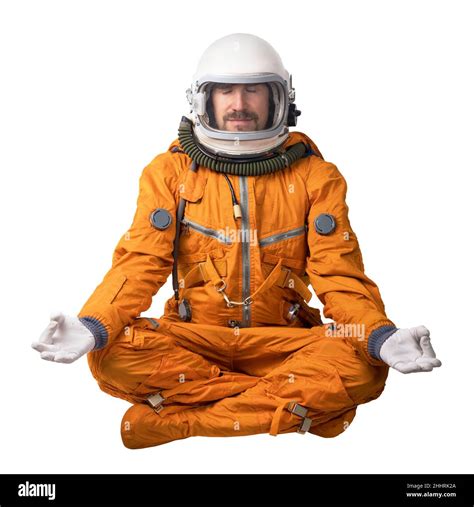 Astronauta Con Traje Espacial Naranja Y Casco Espacial Sentado En Una