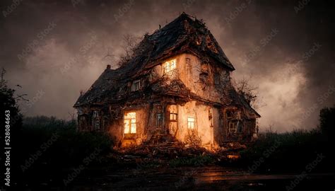 illustration of a cursed house in the evening Stock Illustration ...