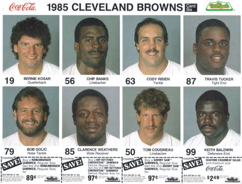 Cleveland Browns 1985 Coca Cola Mr Hero Football Cards