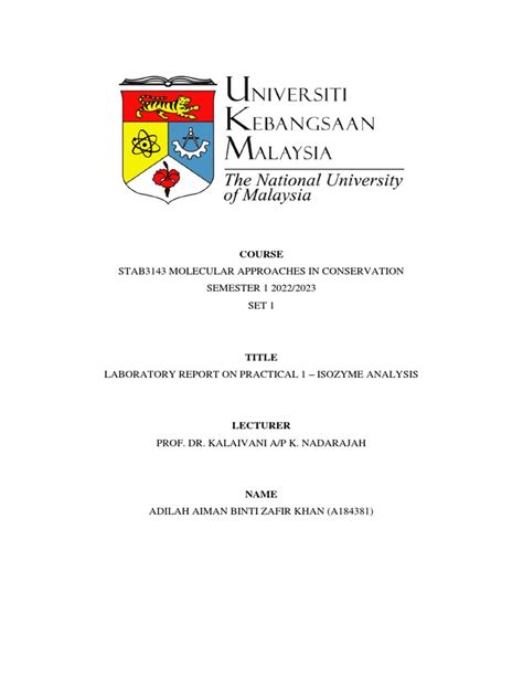 Laboratory Report On Practical 1 - Isozyme Analysis (A184381) | PDF | Locus (Genetics) | Allele