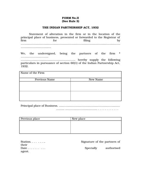 FORM No II See Rule 3 THE INDIAN PARTNERSHIP ACT 1932