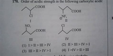 Order Of Acidic Strength In The Following Carboxylic Acids CCC Cl C O O