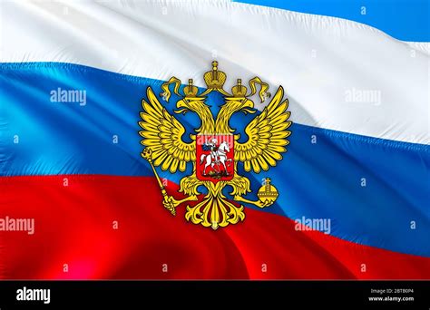 Russia Emblem On Russian Federation Flag Design On Russia Background