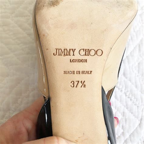 Jimmy Choo Vero Nude Black Patent Leather Peep Toe Gem