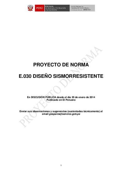 Pdf Proyecto De Norma E 030 DiseÑo Sismorresistente Elmer E