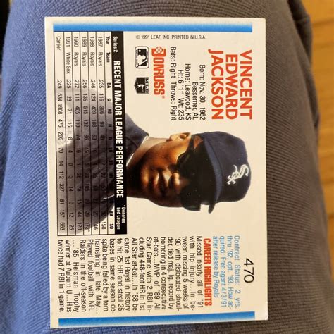 1992 Donruss Bo Jackson Baseball Card 470 Chicago White Sox Ebay