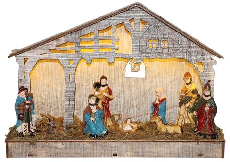 Buy Nativity Sets For Christmas Indoor With Lighted Stable Pieces