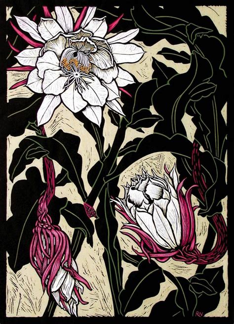 Exotic Flowers 1 Linocuts Rachel Newling In 2024 Linocut Art