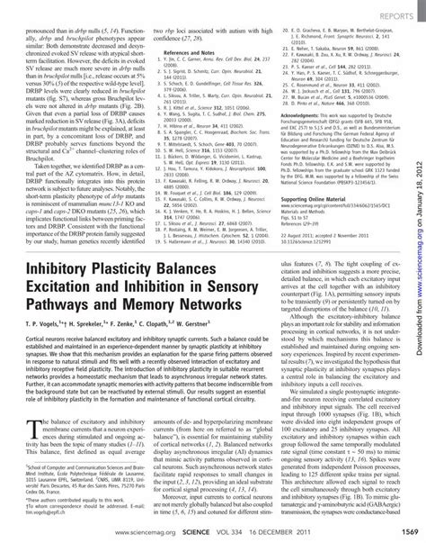 PDF Inhibitory Plasticity Balances Excitation And Inhibition In