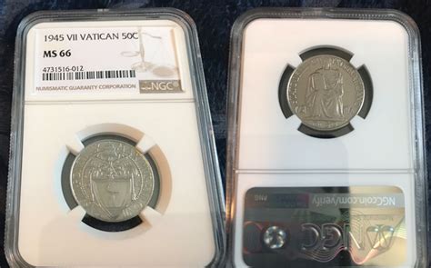 Jencius Coins 1945 Vatican 50 Centesimi Ngc Ms66