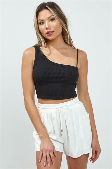 Black Crop Top One Shoulder Asymmetric Crop Top Boho Pink