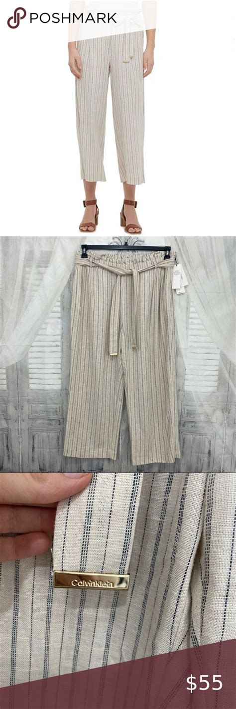 Calvin Klein Large Striped Paperbag Waist Wide Leg Capri Pants Spring