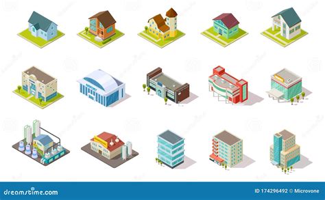 Isometric Buildings City Urban Infrastructure Residential Industrial