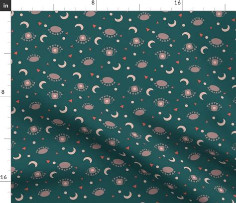 Eyes and Moons - Teal B Fabric | Spoonflower