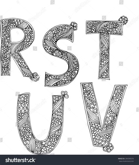 Set Of Hand Drawn Vector Doodle Zentangle Alphabet Letters 284390570