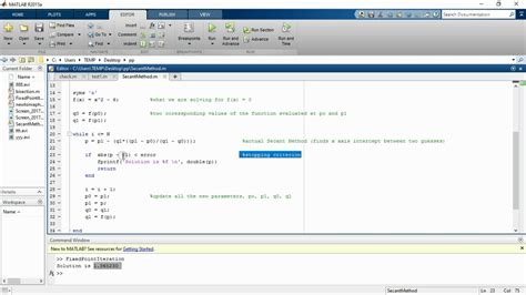 Secant Method Matlab Code Youtube