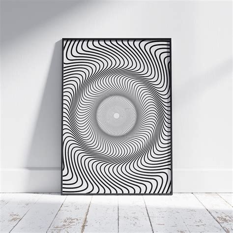 Black White Abstract Art Print Retro Wall Art Op Art Minimal Geometric ...