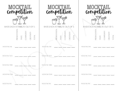 Mocktail Competition Score Sheet Etsy