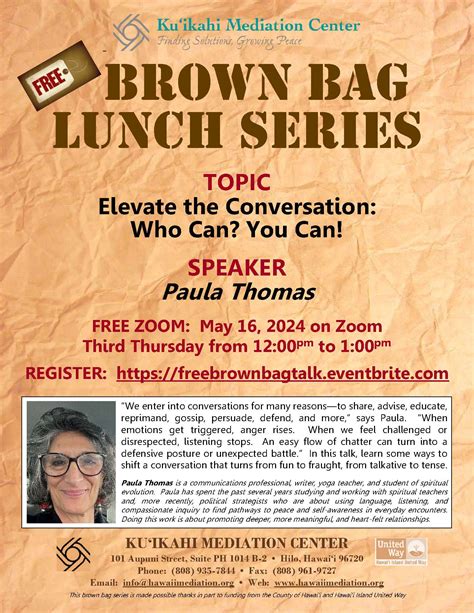 Free Brown Bag Lunch Series Kuikahi Mediation Center