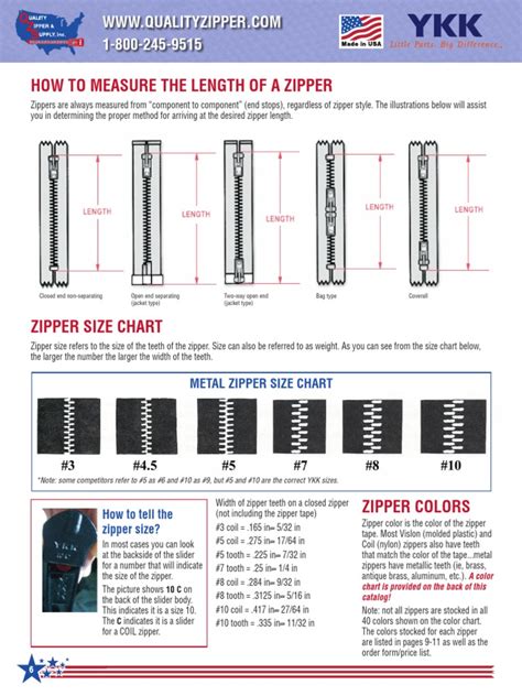 How To Measure The Length Of A Zipper Metal Zipper Size Chart Pdf