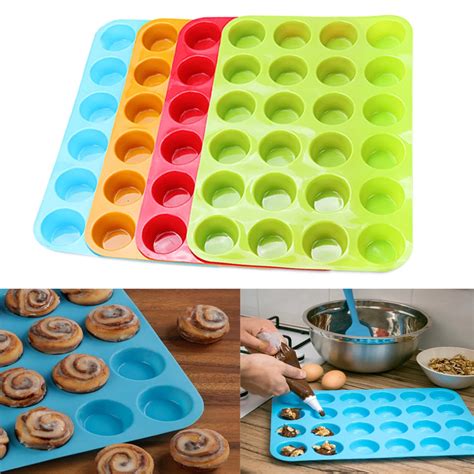 Mini Muffin Cup 24 Cavity Silicone Cake Molds Soap Cookies Cupcake ...