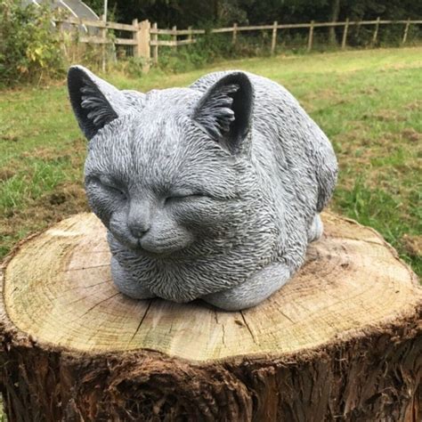 Garden Sleeping Cat Statue Outdoor Cat Sculpture Cement Cat Etsy