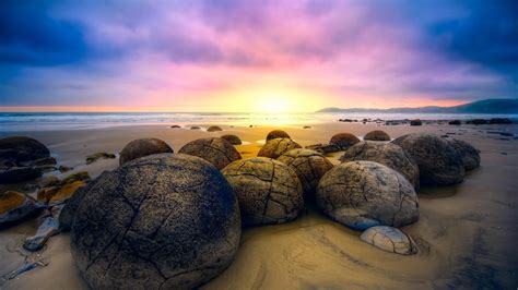 Boulders Moeraki Nouvelle Zélande Nature HD Fonds d écran Aperçu