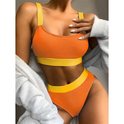 Sexy Women Bikini Solid Splicing Maillot de bain deux pièces Maillot de bain Beachwear Set
