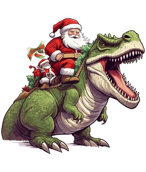 Premium Vector Santa Claus Riding A Rex Dinosaur Illustration On White Background