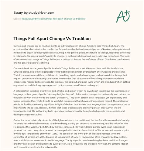 Things Fall Apart Change Vs Tradition Free Essay Example