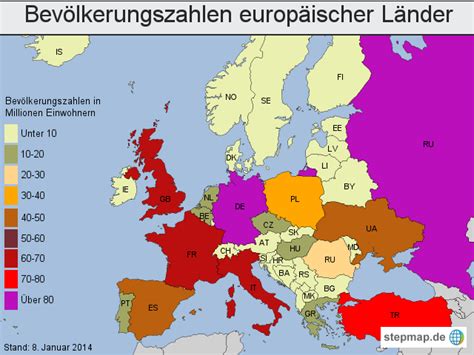 StepMap - Mehr Einwohner in Deutschland - Bevölkerungszahlen europäischer Länder - Landkarte für ...