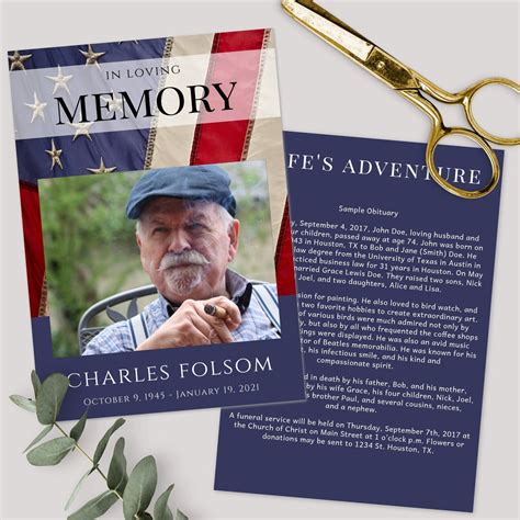 Veteran Obituary Template For Funeral Patriotic Flag Memorial Etsy