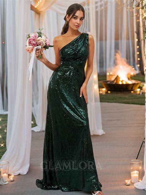 Sheath Column One Shoulder Sleeveless Shiny Sweep Train Sequins