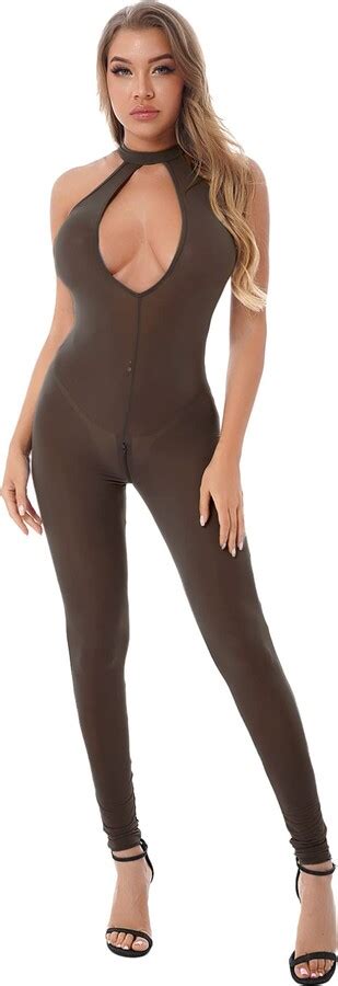 Iiniim Womens Sexy Sheer Body Shapewear Jumpsuit Double Zipper Crotch